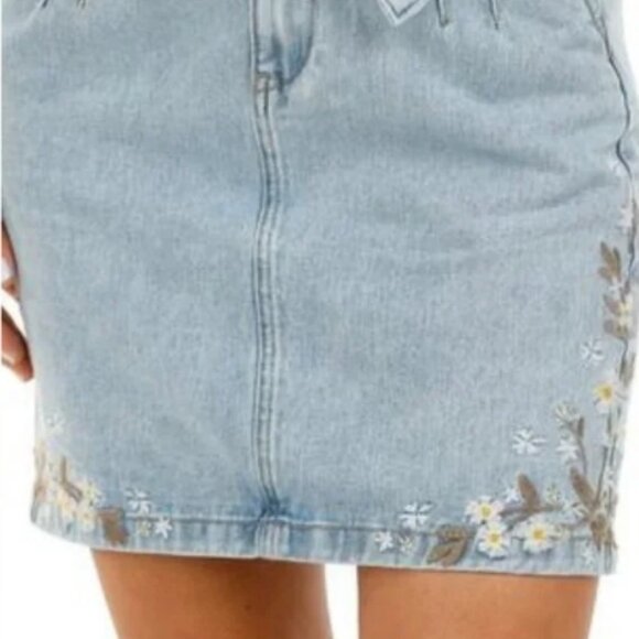 Driftwood Bambi Denim Floral Embroidered Skirt Tie Belt Light Wash 🆕⌚🏃🏻📦⚡🚚 - Picture 10 of 12